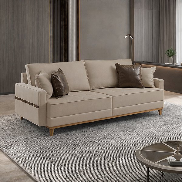 Sofá Martins 4 Lugares M-203 2,20m Tecido B396 Linho Bege