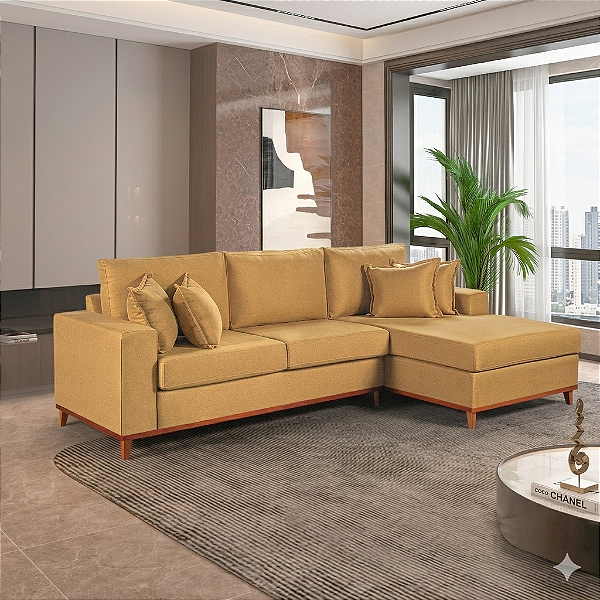 Sofá com Chaise Martins M187 Prime 2,30m x 1,50m Couríssimo Marrom