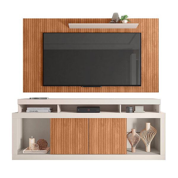 Rack+Painel Caemmun Life 1,95m x 1,80m Off White com Freijó
