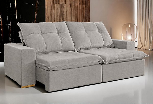 Sofá retrátil Tokio 2,50m Pillow Tecido 104 Cinza