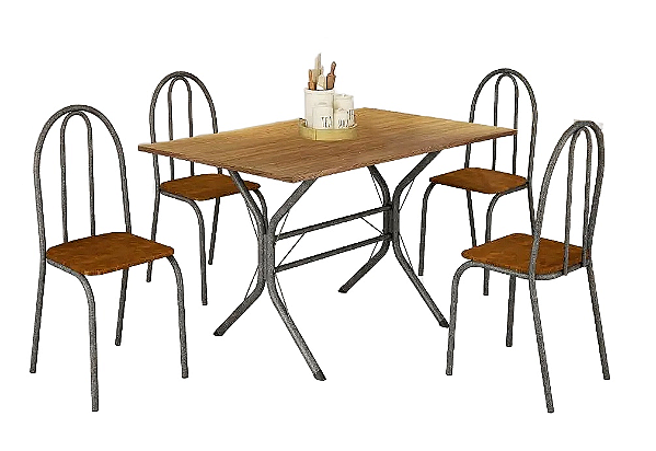 Mesa de Jantar Teixeira Cabo Frio Retangular 120cm Tampo Madeira 4 Cadeiras Ubatuba Preto Fosco/Jambo