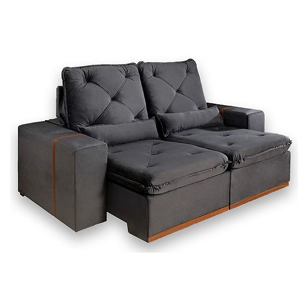 Sofá Retrátil e Reclinável Aifos Milão 2,10m Veludo Cinza Pillow Top D33