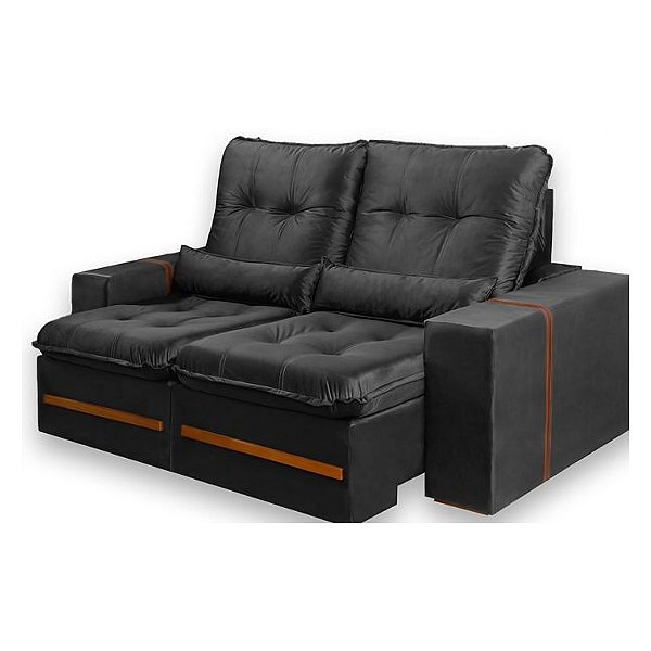Sofá Retrátil e Reclinável Aifos Montreal 2,20m Veludo Preto Pillow Top D33