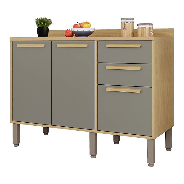 Balcão de Cozinha Salleto Florida Modulado 120cm 3 Portas 2 Gavetas Jequitibá/Granizo