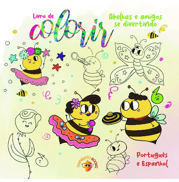 Abelhas e amigos se divertindo livro de colorir