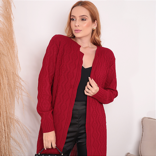 Casaco Cardigan Feminino Longo de Lã