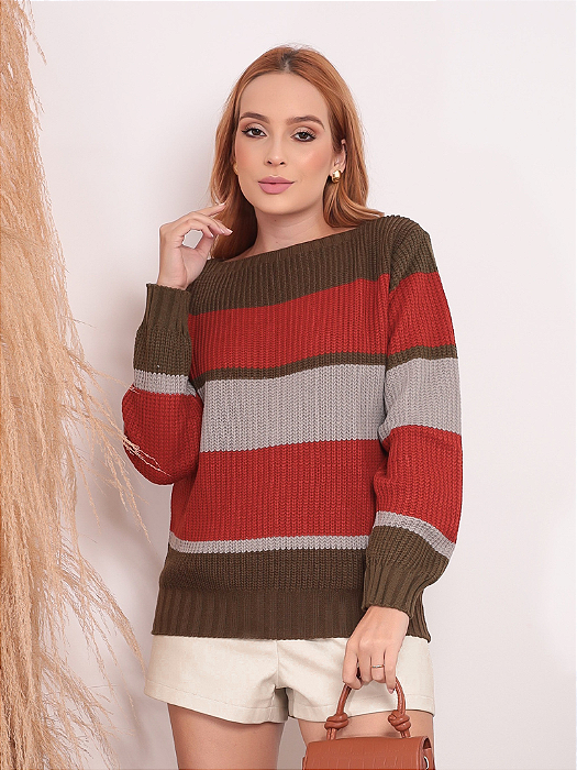 Blusa Feminina de Lã Tricot Listrada