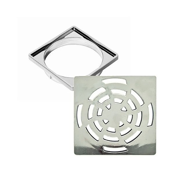 RALO DE BANHEIRO QUADRADO 100 MM CROMADO COMPLETO GRELHA E PORTA GRELHA