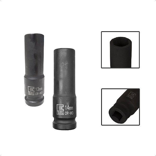 Kit 2 Soquete Longo De Impacto Em Aço Enc 1/2 De 13mm e 14mm