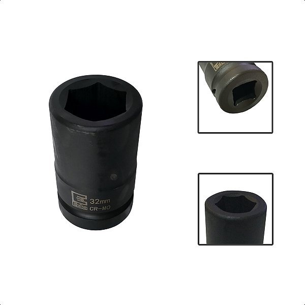 Soquete Longo De Impacto Sextavado 32mm x 1”Pol Aço CR-MO