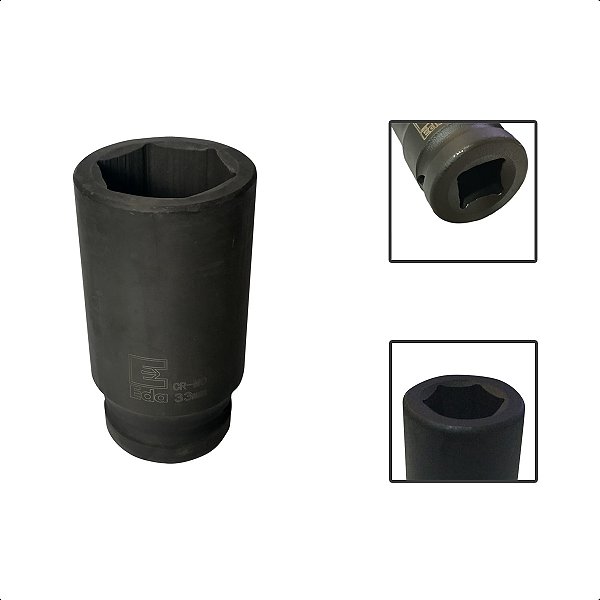 Soquete Longo De Impacto Sextavado 33mm x 3/4”Pol Aço CR-MO