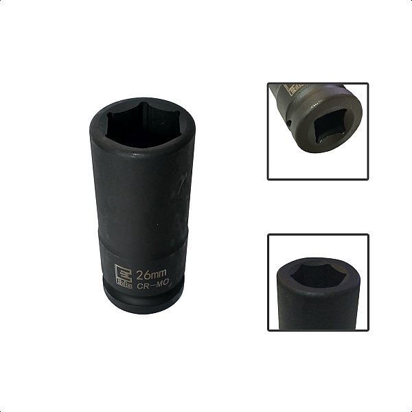 Soquete Longo De Impacto Sextavado 26mm x 3/4”Pol Aço CR-MO