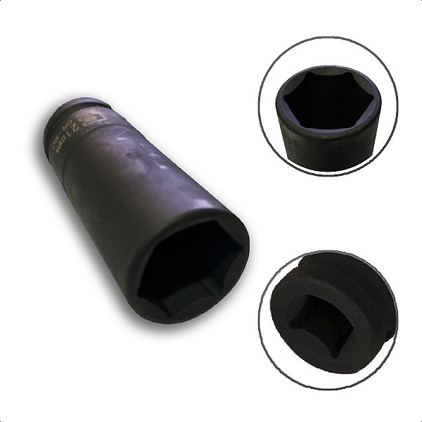 Soquete Longo De Impacto Sextavado 21mm x 1/2''Pol Em Aço