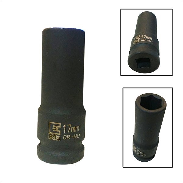 Soquete Longo De Impacto Sextavado 17mm x 1/2’'Pol Em Aço