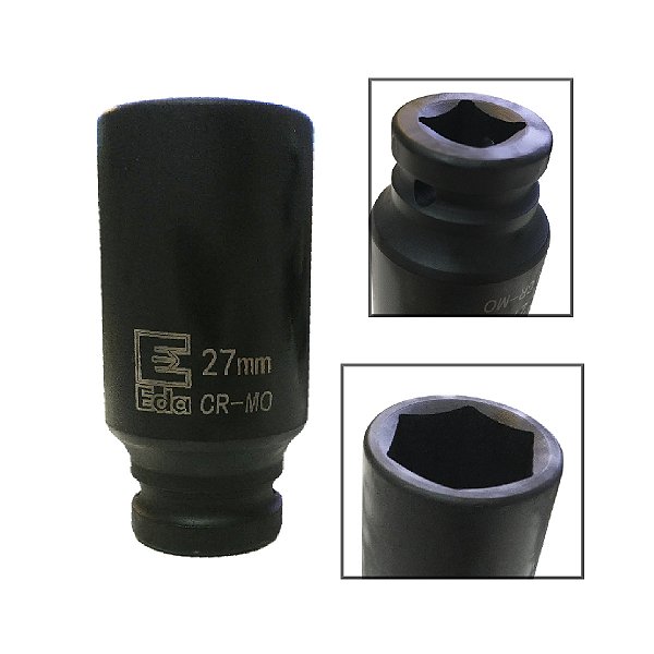 Soquete Longo De Impacto Sextavado 27mm x 1/2’'Pol Em Aço