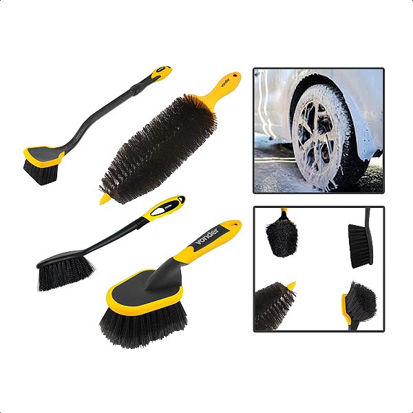 Kit 4 Escovas Lavagem Detalhada Roda de Carros Caminhão Moto