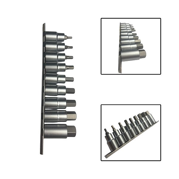 Jogo De Soquetes Hexagonais Encaixe 1/2" 4 A 17mm 9 Peças