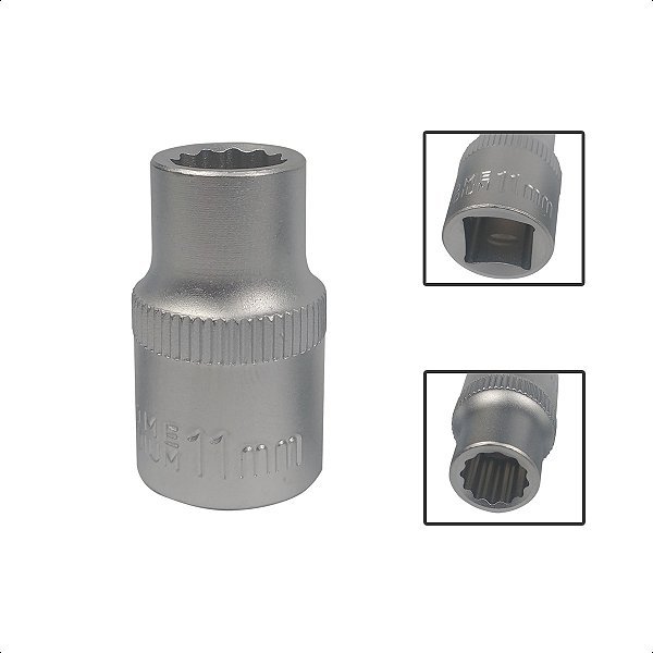 Soquete Estriado Encaixe 1/2 Pols CRV 11mm Aço Cromo Vanádio
