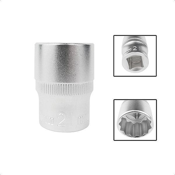 Soquete Estriado Encaixe 1/2 Pols CRV 21mm Aço Cromo Vanádio