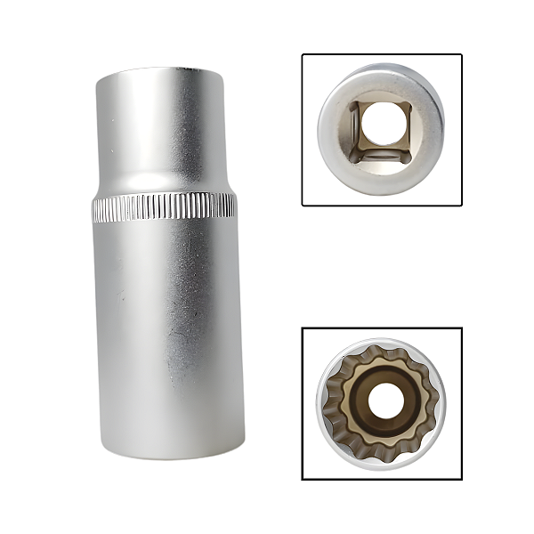 Soquete Estriado Longo 1/2" 24mm Aço Cromo Vanádio