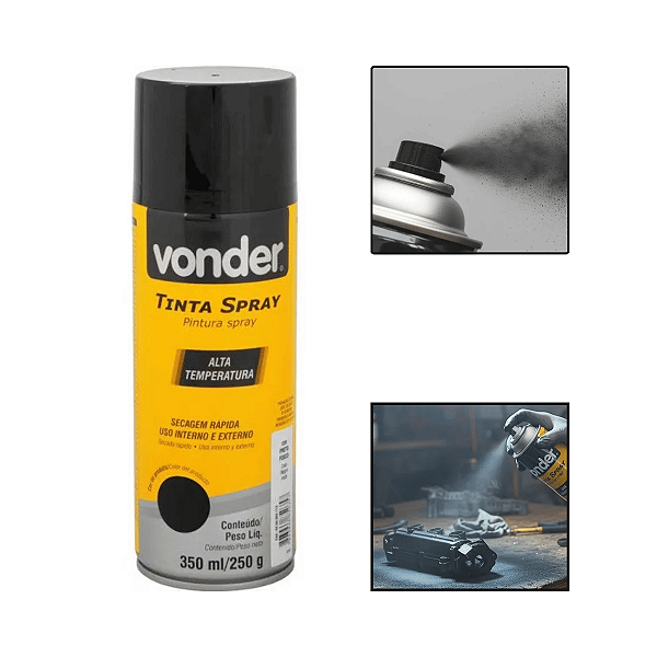 Tinta Spray Alta Temperatura Preto Brilhante 350Ml
