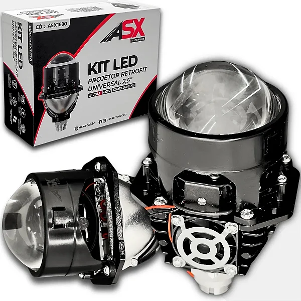 Kit Par Farol Led Projetor Retrofit Universal 2,5 80w Bivolt