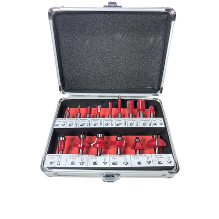 Jogo Kit Fresas Pra Tupia 8mm 15 Peças + Estojo De Aluminio