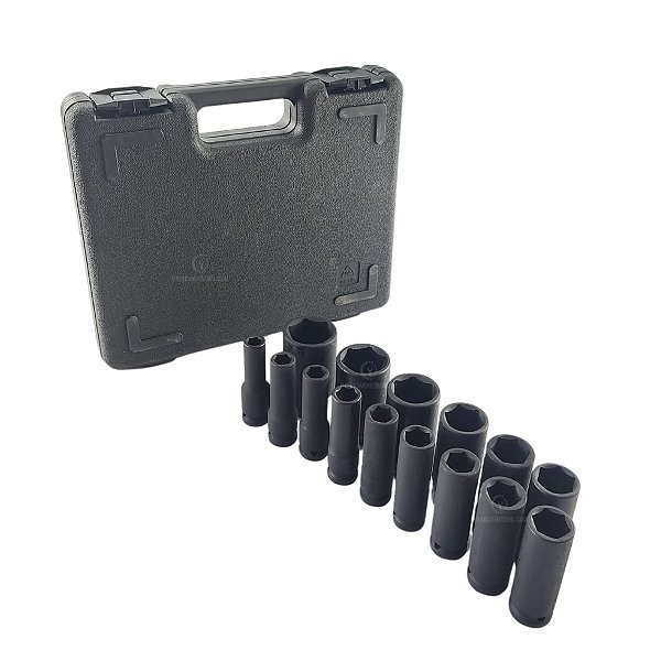 Kit Jogo Soquete Impacto 1/2 Longo 15pçs 10-32mm CRMO