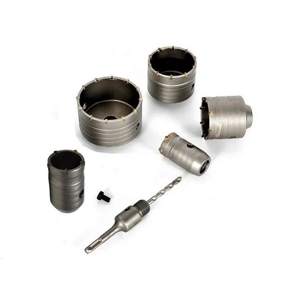 Jogo 7 Peças Serra Copo Vídea Com Suporte Sds Plus 110mm
