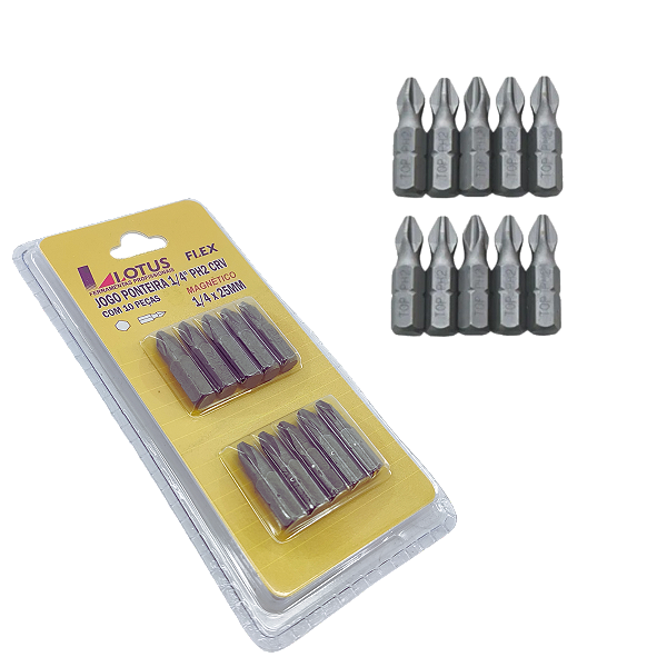 Kit Jogo Ponteira Bits 1/4 Ph2 - Jogo Com 10 Peça CRV