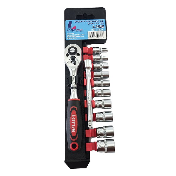 Kit Jogo Soquete Sextavado 1/4 - 12 Pçs Cr-v Lotus 4429