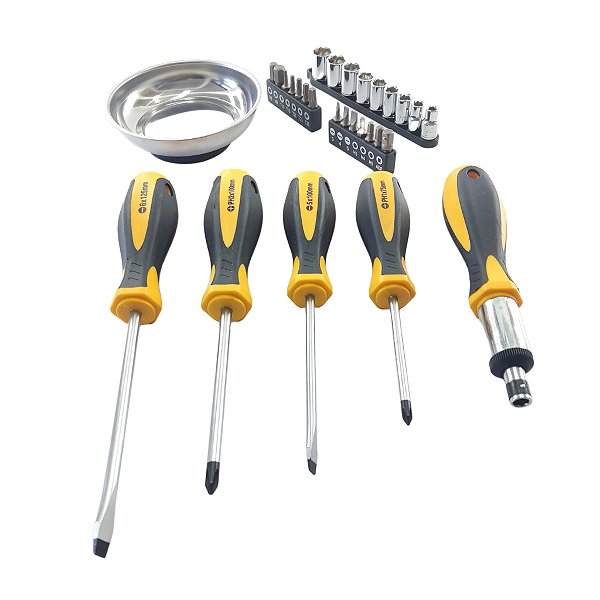 Kit Jogo Chaves Pontas 26 Peças + Bandeja Magnética