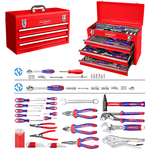Caixa Baú Gabinete Kit Jogo Ferramentas 132 Peças PRO Oficin