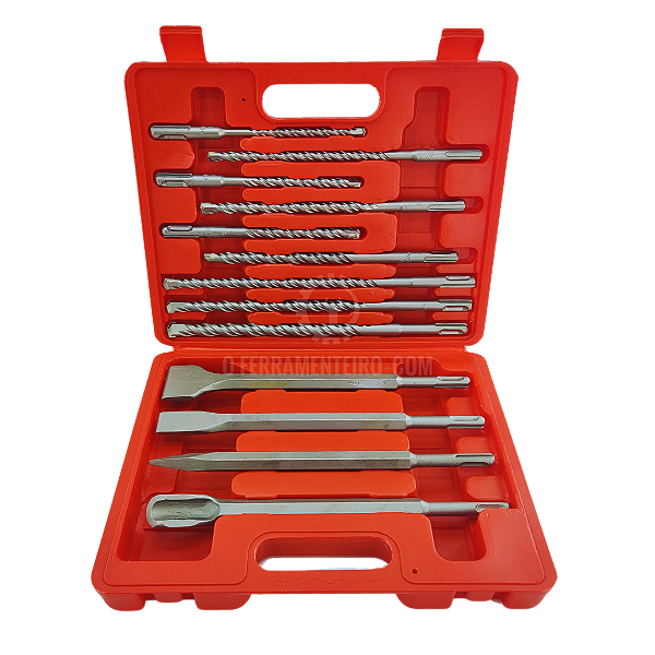 Kit Jogo Brocas Talhadeiras SDS Plus 13 Peças p/Martelete