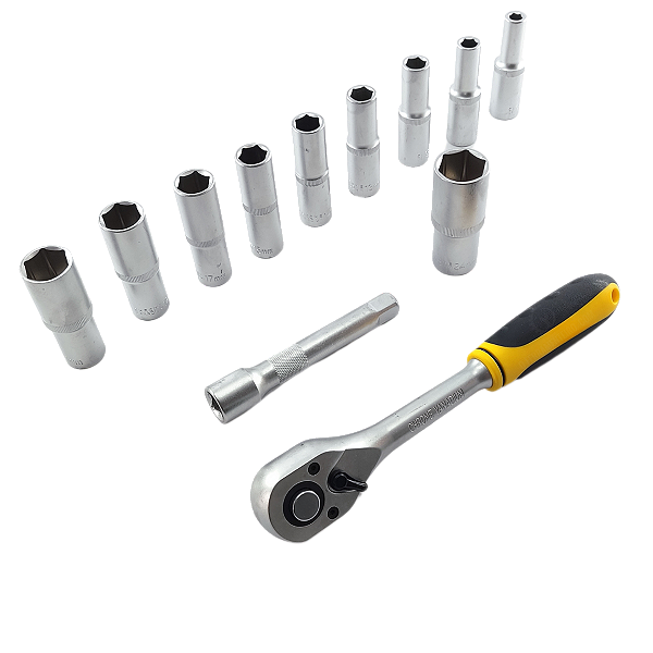 Kit Jogo Catraca E Pito Longo Sextavado 1/2 8mm24mm Extensão