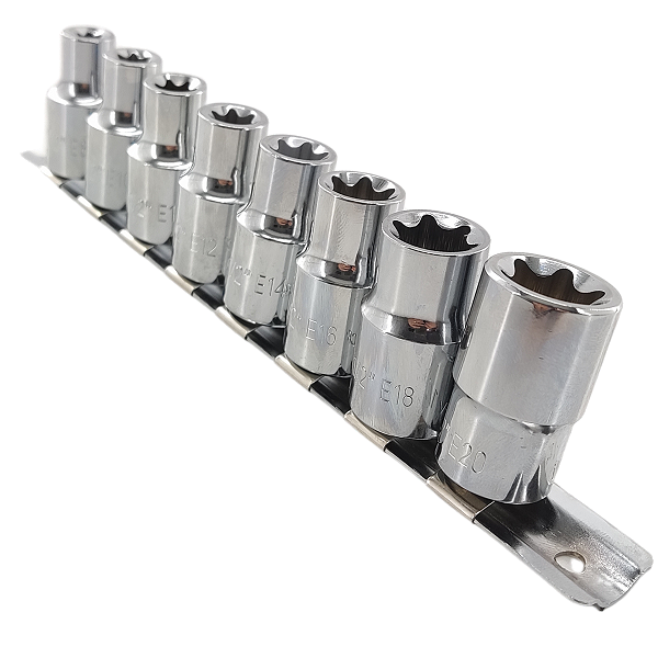 Kit Jogo De Soquetes Torx Femea 8 Peças 1/2 E8 - E20 CRV