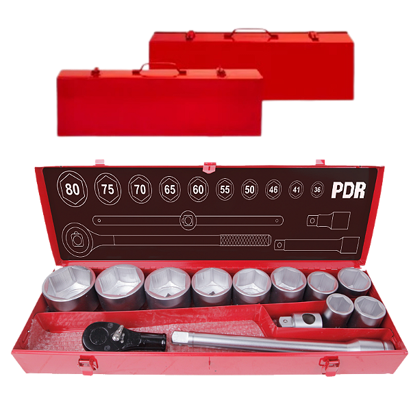 Kit Jogo Soquetes Catraca Linha Pesada 1" 36-80mm 14Pçs