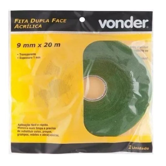 Fita Dupla Face Acrílica  9mm X 20m  Vonder