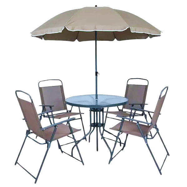Conjunto Mesa Tampo de Vidro para Jardim 6 Peças Marrom Kala