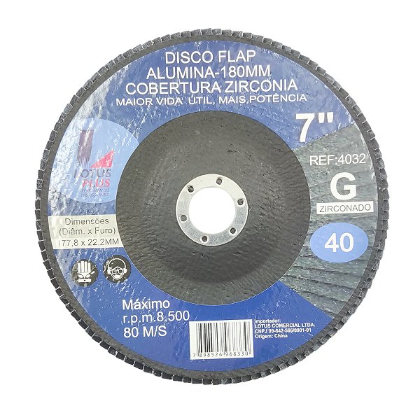 Disco Flap Zirconia 7" Grão 40 Linha Plus Lotus