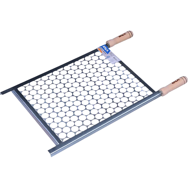 Grelha Moeda Galvanizada 30x40cm com Cabo Madeira Churrasco