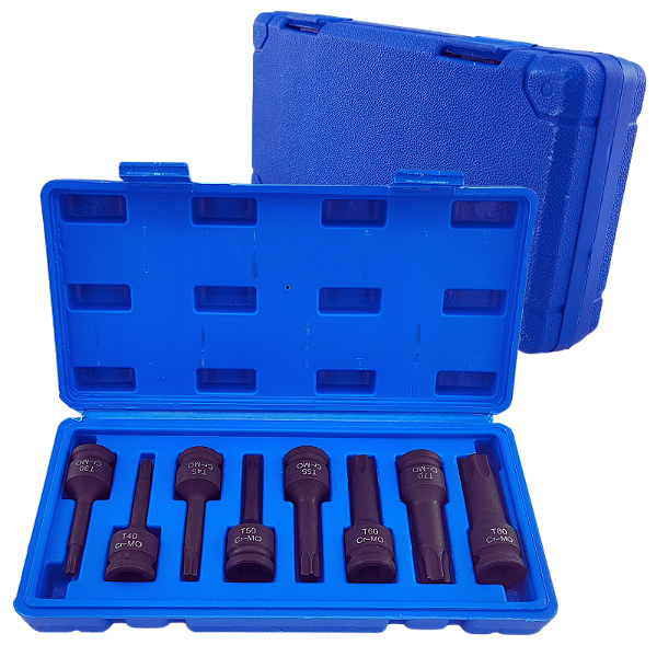 Kit Jogo Soquete Impacto Torx Cr-Mo T30 À T80 - 1/2 8 Peças