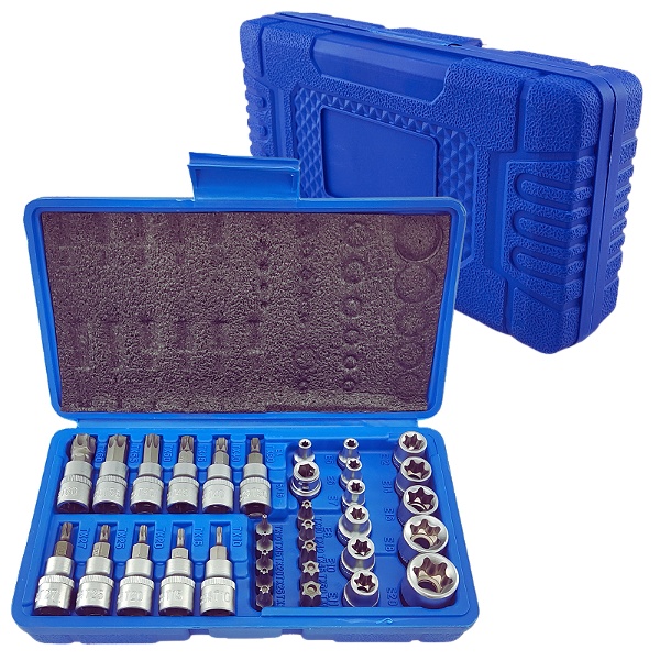 Kit Jogo Soquetes Torx CR-V 34 Peças Macho Femea 1/4 e 3/8
