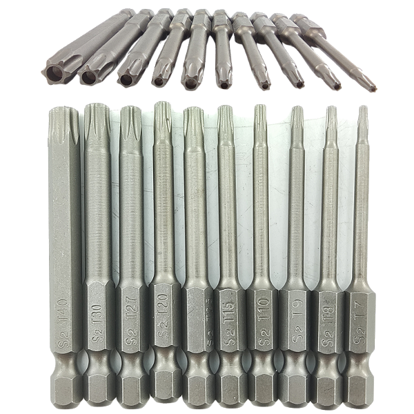 Kit Jogo Bit Ponteira Torx Imantada 65mm 10 Peças S2 Imã 1/4