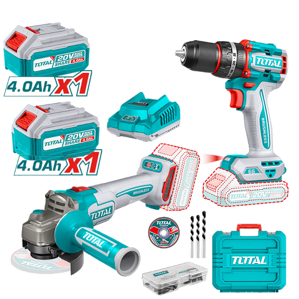 Kit Parafusadeira Impacto + Esmerilhadeira 20V + 2 Bat 4AH