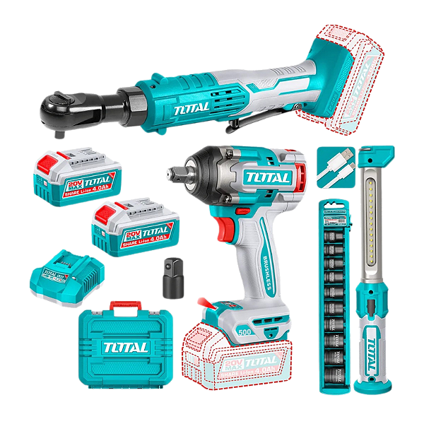 Kit Chave de Impacto + Catraca + Lanterna a Bateria 3 em 1