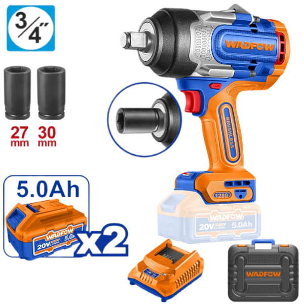 Chave de impacto 3/4" 20V 2Baterias 5AH +Acessórios-Caminhão