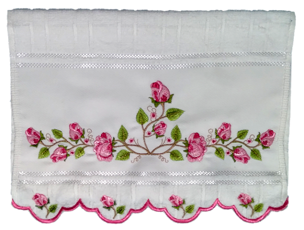 Toalha Bordada De Mão, Lavabo, Estampa: Ramos e Rosas. 30 x 45 cm Dohler