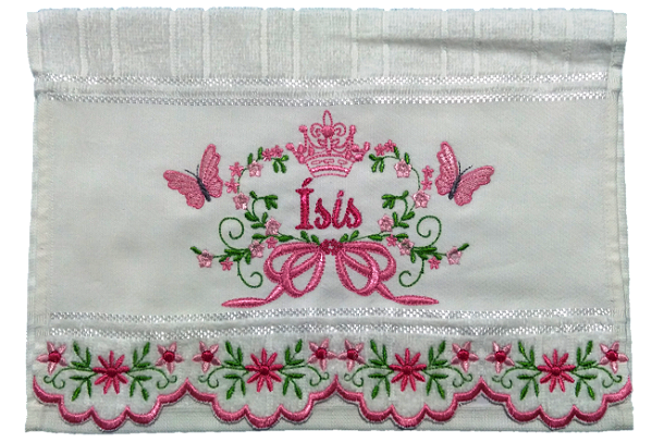 Toalha Bordada de Mão Lavabo com Borboletas Coroa e Laço para Personalizar