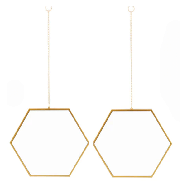 Espelho Hexagonal Com Corrente Dourado